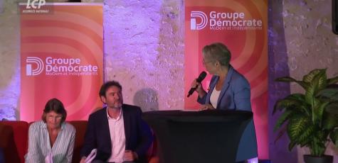 Elisabeth Borne, le 12 septembre 2023, lors des journées parlementaires du groupe Démocrate. LCP