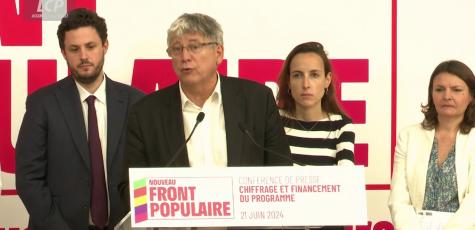 Eric Coquerel lors de la conférence de presse de chiffrage du programme du Nouveau Front populaire, le 21 juin 2024